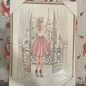 Elegant Parisian Wall Art with Pink Dress